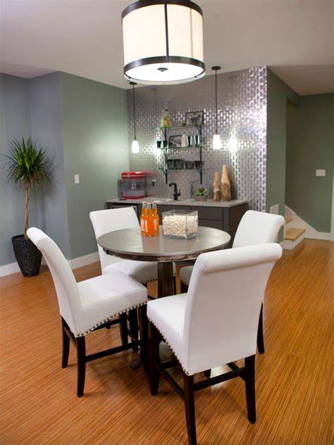Sage Green Dining Room With Round Metal Table Hgtv