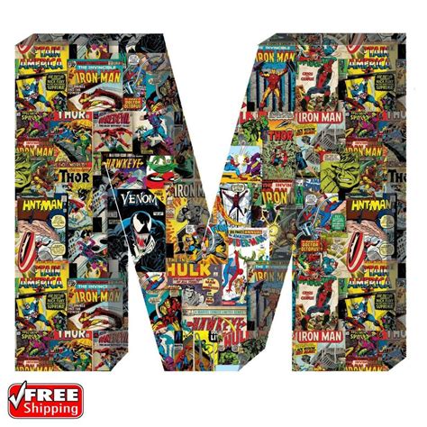 Marvel Retro Comics Wood Letter M With Hooks Wall Print Art Home Decor