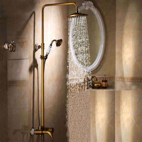 Antique brass shower fixtures can set the tone for your bathroom, creating an air of luxury. Antique Brass Bathroom Shower Set Faucet 8"Rain Shower ...