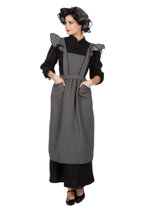 Womens Deluxe Victorian Maid Grey Apron And Hat