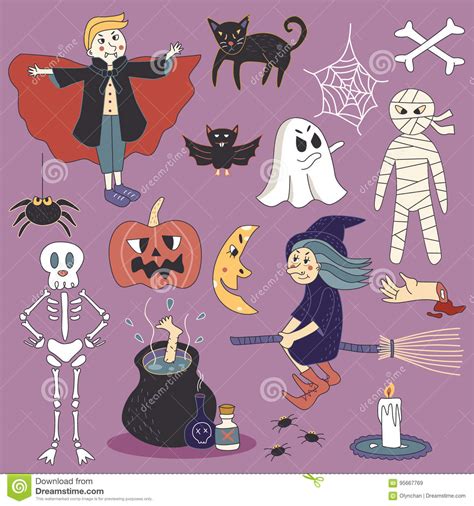 Spooky Halloween Nightmare Ghost Vector Illustration Set Stock Vector