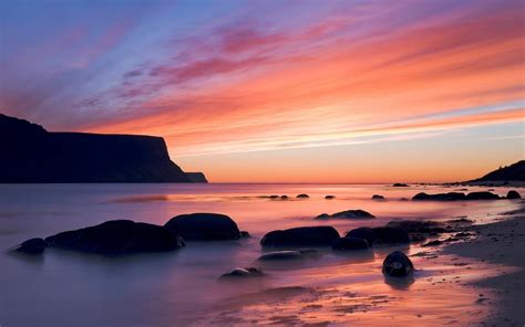 Beach Ocean Sunset Rocks Stones Hd Wallpaper Nature And