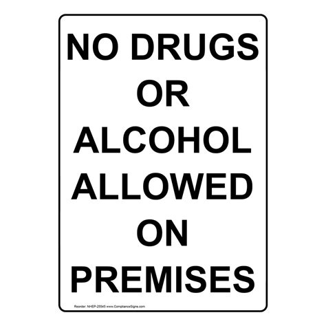 Portrait No Drugs Or Alcohol Allowed On Premises Sign Nhep 25545