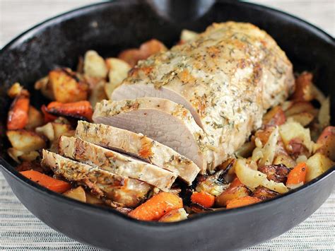 Because of its size, pork loin benefits from roasting at a slightly lower temperature than you'd cook pork tenderloin. Roast Pork Loin with Carrots and Potatoes (With images ...