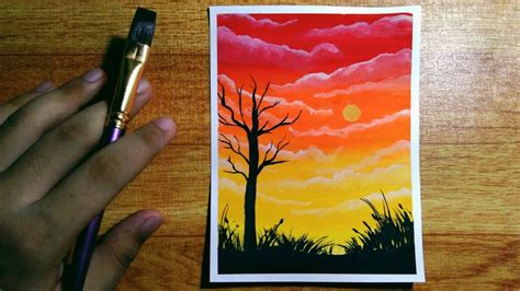 Easy Cloudy Sunset Poster Color Painting Tutorial For Beginners Step