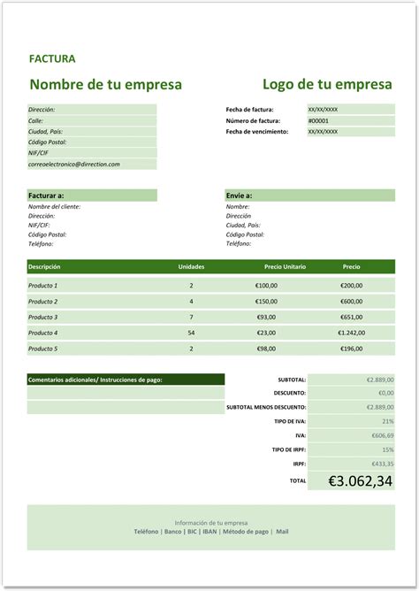 Ejemplo De Excel Factura