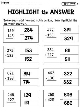 Addition games, subtraction games, word problems, manipulatives and more at mathplayground.com! 3 Digit Addition and Subtraction Worksheets by Dana's ...