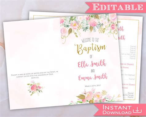 Baptism program template free vaydileeuforic icrawl us. LDS Baptism Program Printable, Two Names Girl Baptism ...