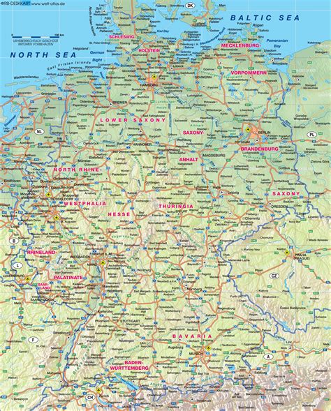 Detailed Physical Map Of Germany Germany Europe Mapsl