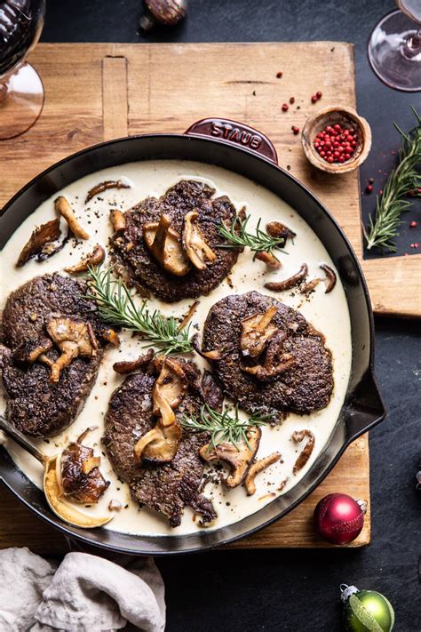 If these steaks are cut from a whole tenderloin, ask the butcher to cut them about an inch thick from the middle portion. Rosemary Beef Tenderloin with Wild Mushroom Cream Sauce. - Half Baked Harvest