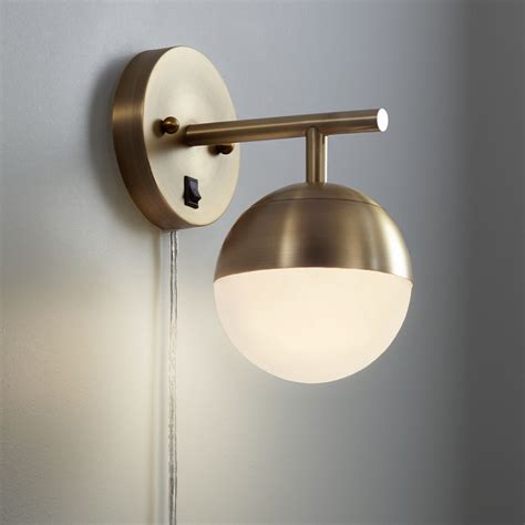 360 Lighting Mid Century Modern Wall Lamp Antique Brass Plug In Light