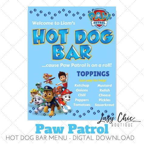 Paw Patrol Hot Dog Bar Menu With Food Labelsfood Tents
