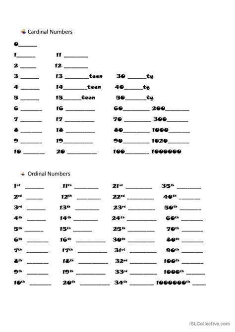 Cardinal Ordinal Numbers Worksheet Pdf