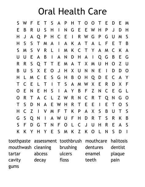 Oral And Dental Care Crosswords Word Searches Bingo Cards Wordmint