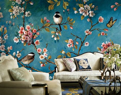 Grosse tapetenliebe tapete kinderzimmer kinderwan Handgemalte ölgemälde stil tapete Chinesische blumen und ...