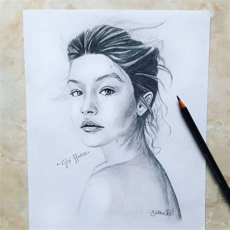 Gigi Hadid Pencil Sketch By Sinthadj On Deviantart