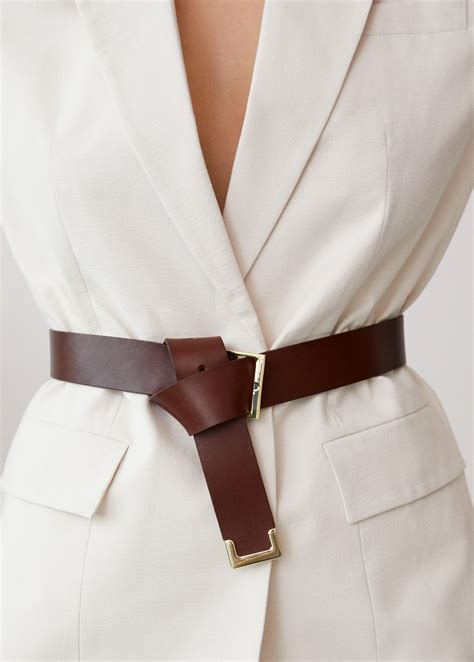 Leather Belt With Square Buckle Woman Mango Canada Brown Belt