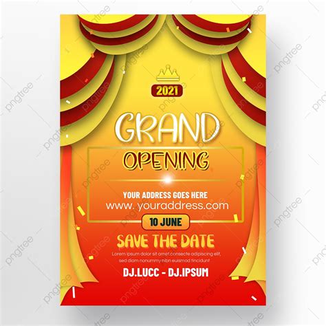 Grand Opening Poster Red And Yellow Opening Curtain Template Download