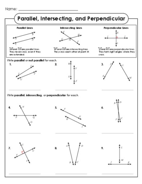 Perpendicular Intersecting And Parallel Lines Worksheets