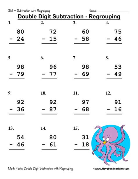 Subtraction Worksheet 6 Examples Format Pdf Examples