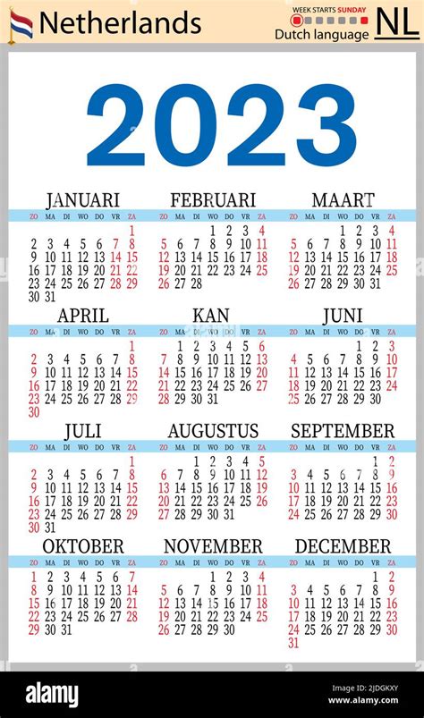 Dutch Vertical Pocket Calendar For 2023 Two Thousand Twenty Three