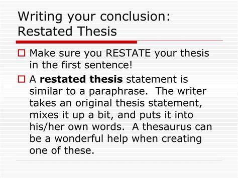 You restate thesis statement properly when you first learn how to do it. Restating Thesis Statement In Conclusion - Thesis Title ...