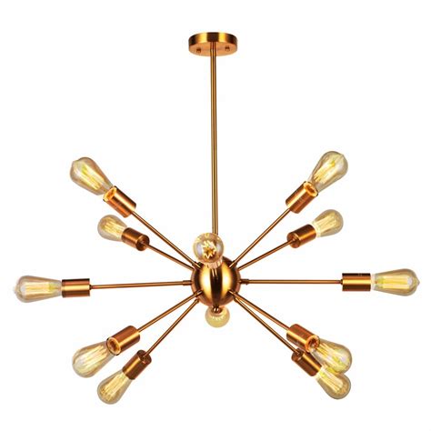 Vinluz Modern Sputnik Chandelier 12 Light Brushed Brass Mid Century