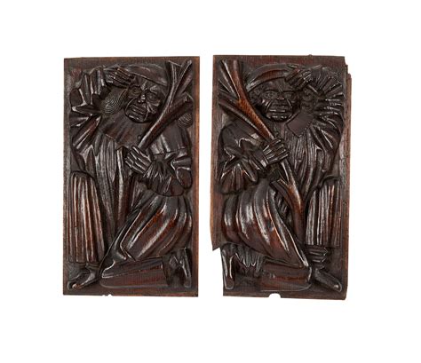 A Pair Of Carved Oak Panels Dutch Early 17th Century The Pedestal
