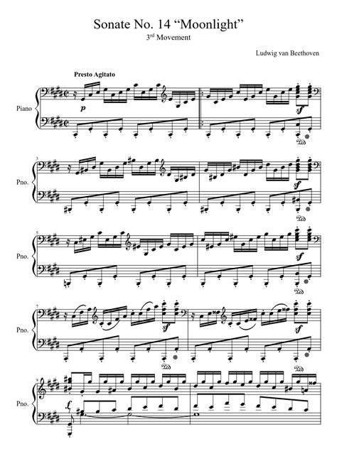 Moonlight Sonata 3rd Movement Ludwig Van Beethoven Sheet Music For