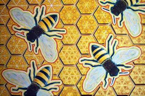 Sacred Bees Geometric Bees Honeycomb Pattern Hexagon Art Etsy Bee