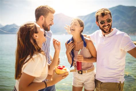 friends at the beach drinking cocktails having fun on summer vacation stock image image of
