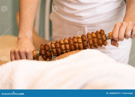 Maderotherapy Massage With Wooden Rolling Pin Stock Image Image Of