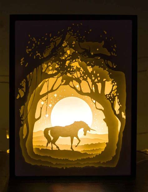 Papercut Light Boxes - Unicorn Shadow Light Box, Shadow Box Art, 3d
