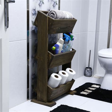 3-Shelf Solid Wood Free-Standing Bathroom Shelves, 20.5" W x 35.4" H x