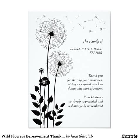 Wild Flowers Bereavement Thank You Card Thank You Cards