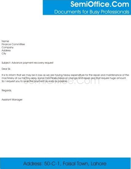 Advance Payment Letter Format To Client Letter Format