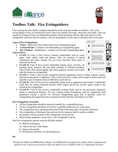 Toolbox Talk Fire Extinguishers
