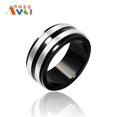 Double Silver Color Stripe Black Ring For Men Wedding Bands 316l