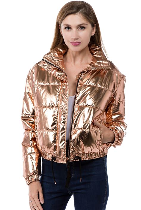 Fashion2love - Women's Juniors Metallic Quilted Poly Filled Winter ...