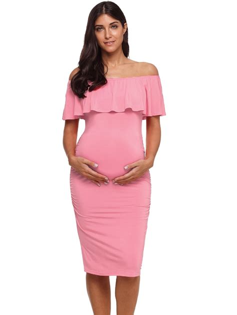 Affordable Maternity Off Shoulder Flounce Bodycon Dress Outfitters