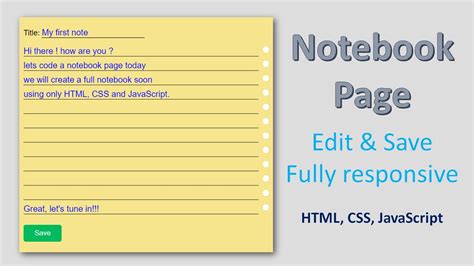 Notebook Page In Html Css And Javascript Create And Save Notes