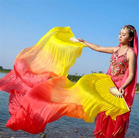 kikigoal 1 pair left right women real silk belly dance fan veil length 180cm width 90cm