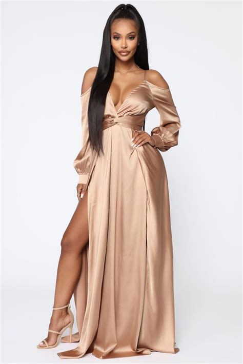Mansion Dinner Party Satin Gown Gold Brown Boho Prom Dress Fashion Dresses Maxi Dress