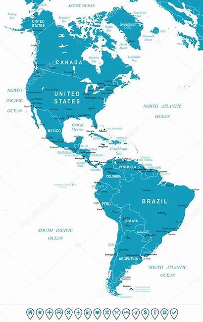 America North South Map Amerika Kaart Central