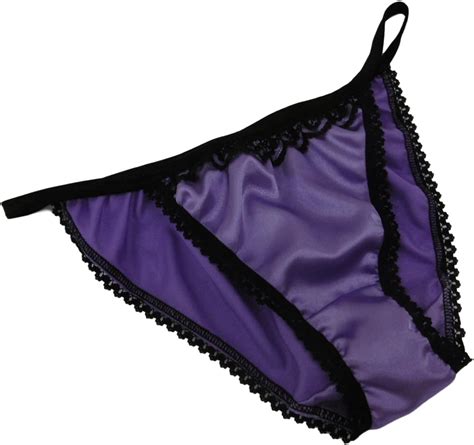 shiny satin and lace mini tanga string bikini panties lilac mauve with black trim sizes xs to