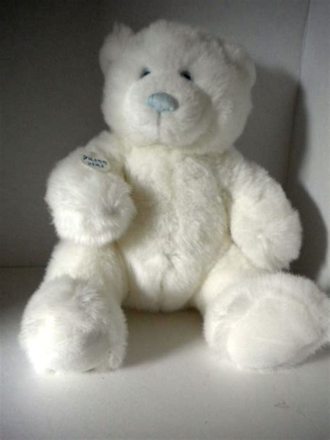 Build A Bear White Fluffy Growler Teddy Bear Plush Stuffed Blue Nose