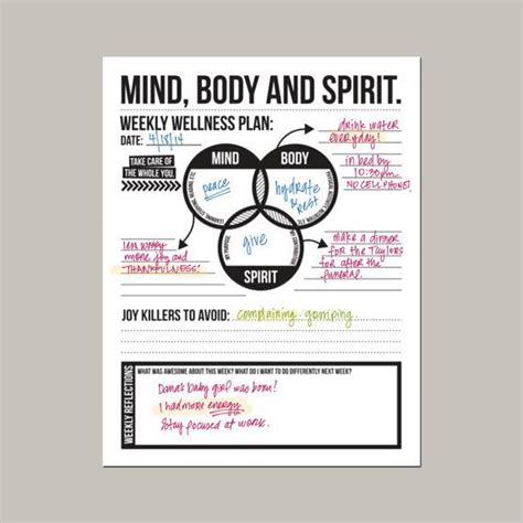 Mind Body Spirit Weekly Wellness Plan Downloadable Goal Etsy