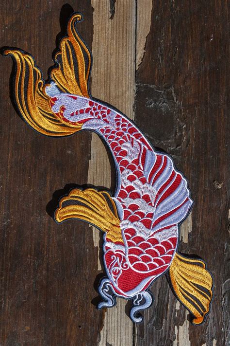 Japanese Koi Fish Red Embroidered Iron On Or Sew On Etsy