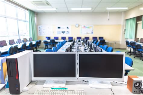 Empty Computer Lab At School Stock Photo Download Image Now Desktop
