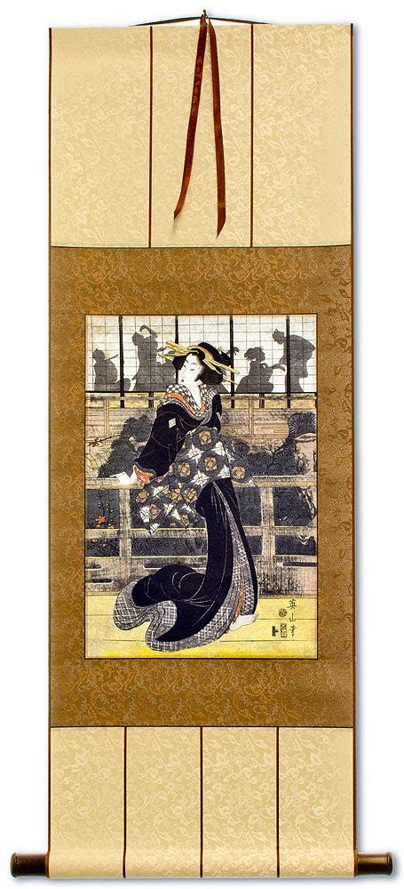 Geisha Woman Japanese Woodblock Print Repro Wall Scroll